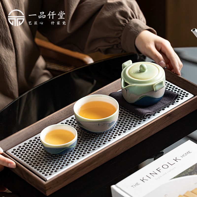 一品仟堂窑变旅行快客杯户外便携式手抓壶泡茶壶一壶二杯茶具套装