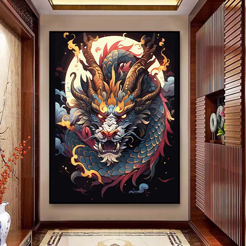 中国龙数字油画diy填充涂色填色画手工绘龙年2024新款油彩装饰画