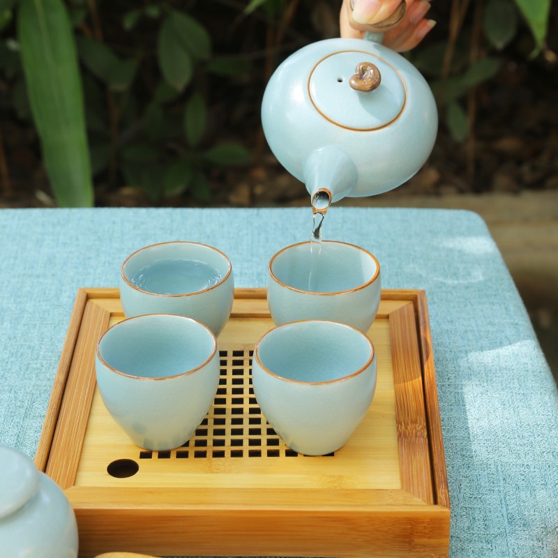 汝窑旅行包功夫茶具套装茶壶一壶四杯便携式户外家用收纳简易茶盘