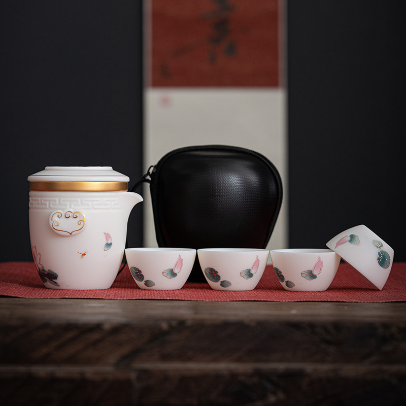 唐舍便携旅行茶具组 陶瓷快客杯泡茶组 高档礼盒茶具一壶四杯