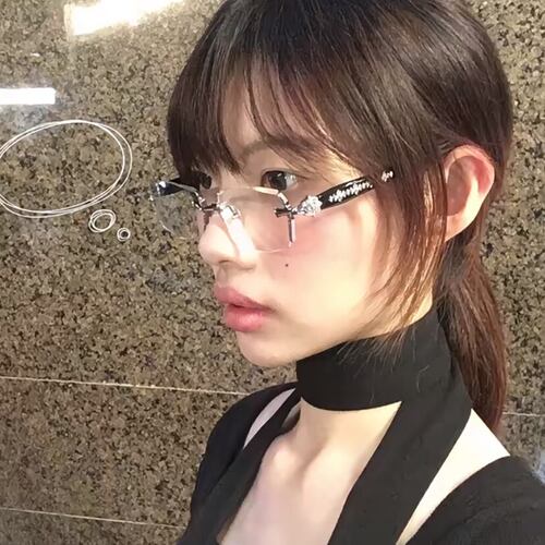 高知感无边框纯欲长方形素颜平光镜可配度数近视眼镜框架ins男女