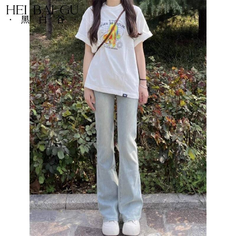浅蓝色微喇牛仔裤女2026年夏季薄款透气高腰喇叭裤显瘦休闲马蹄裤