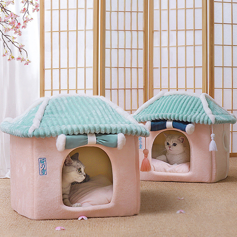 猫窝冬季保暖封闭式猫房子可拆洗猫别墅泰迪比熊小型犬狗窝宠物用