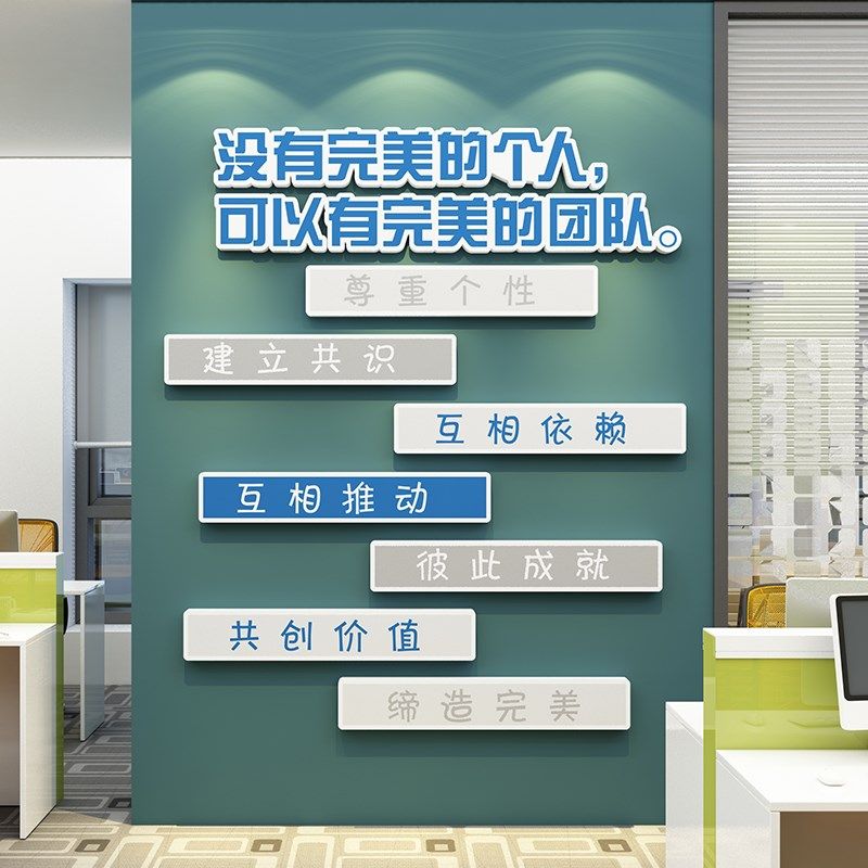 办公室司墙面装饰布置企业文化墙贴纸团队协作同凝聚力标语录背景