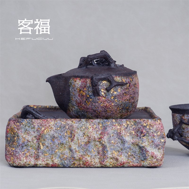 客福纯手工岩矿柴烧壶承日式粗陶圆形蓄水干泡盘壶垫壶托功夫茶具