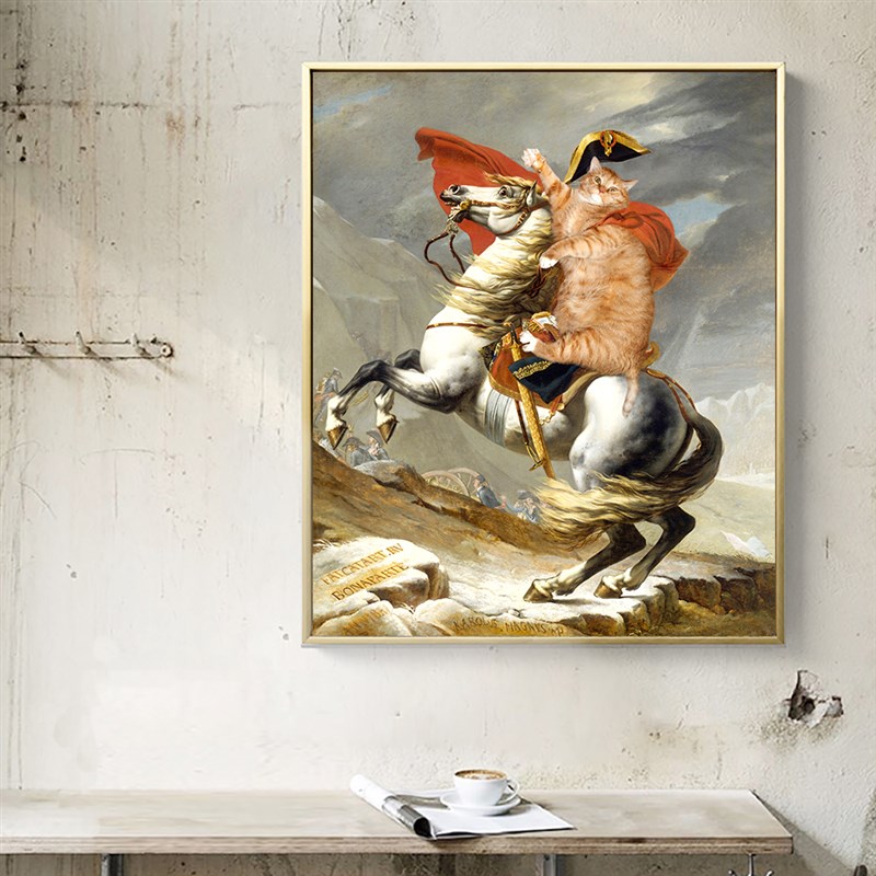 米范艺术恶搞肥橘猫拿破仑小众复古装饰画欧式挂画客餐厅过道壁画