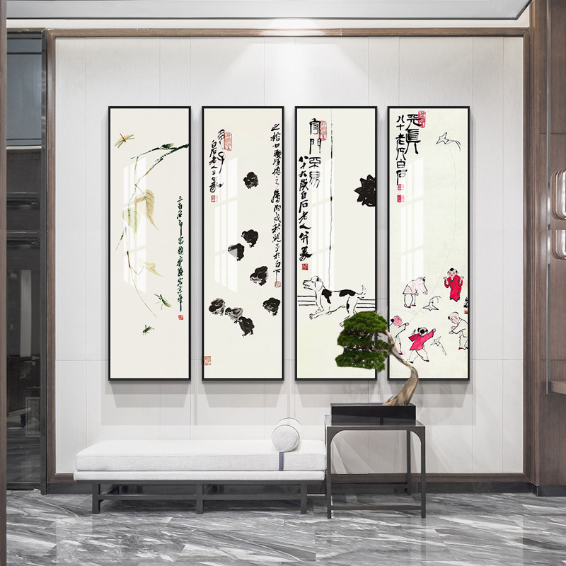 齐白石水墨画新中式客厅沙发背景墙装饰画餐厅茶室办公室挂画字画