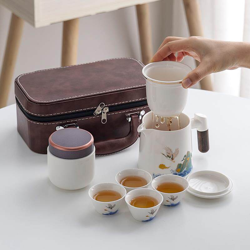 德化白瓷旅行茶具陶瓷便整套茶具套装简约高档户外防烫露营快客杯