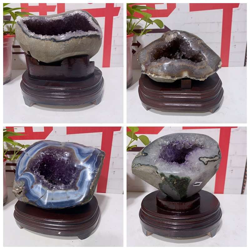 天然巴西紫晶洞 紫水晶洞原石钱袋子摆件