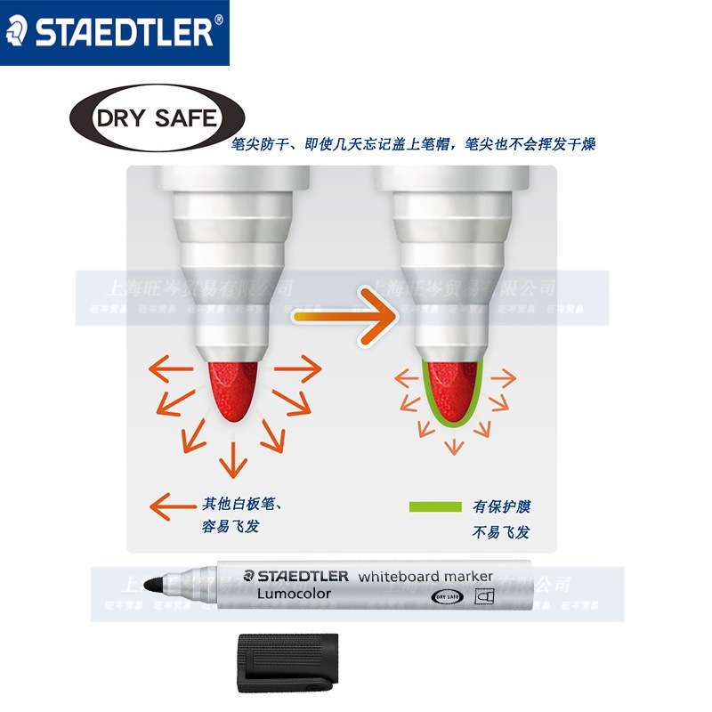 Staedtler 施德楼 351 防干白板笔 黑/红/蓝/绿 易擦 办公4支