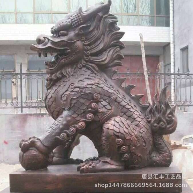 大型铜麒麟雕塑酒店公司门口铜麒麟 风水铜麒麟纯铜貔貅铸铜狮子