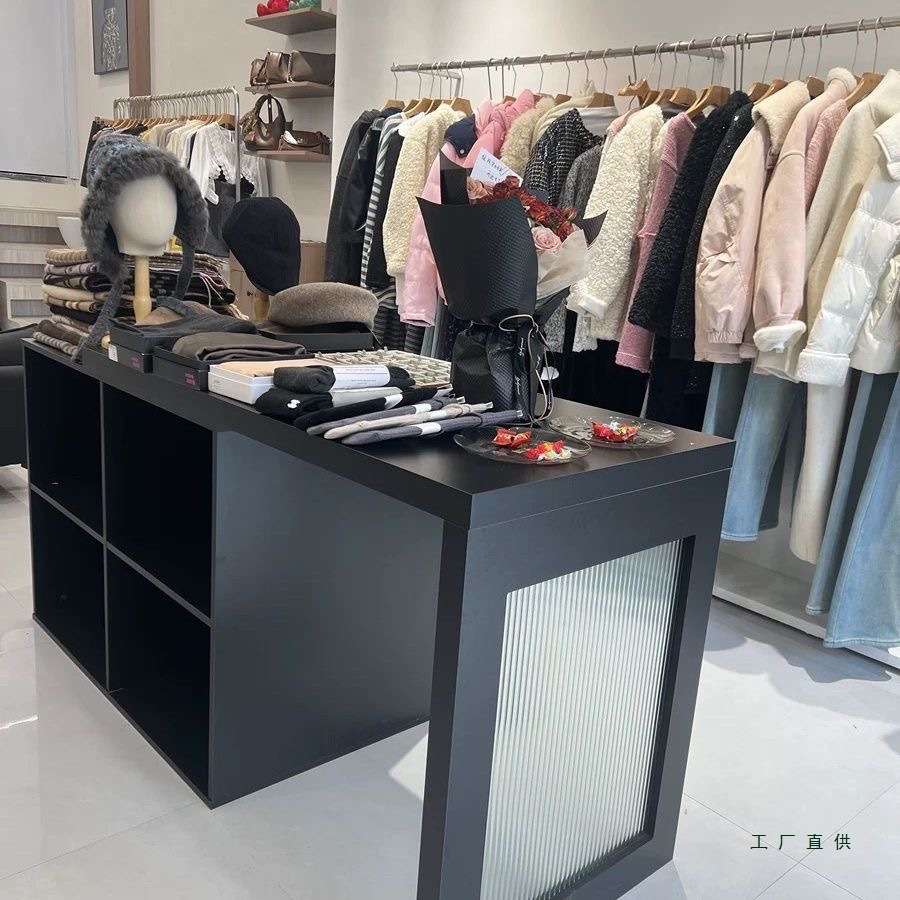 可伸缩免漆展示柜服装店货架吧台玻璃中岛女装摆件饰品陈列置物架