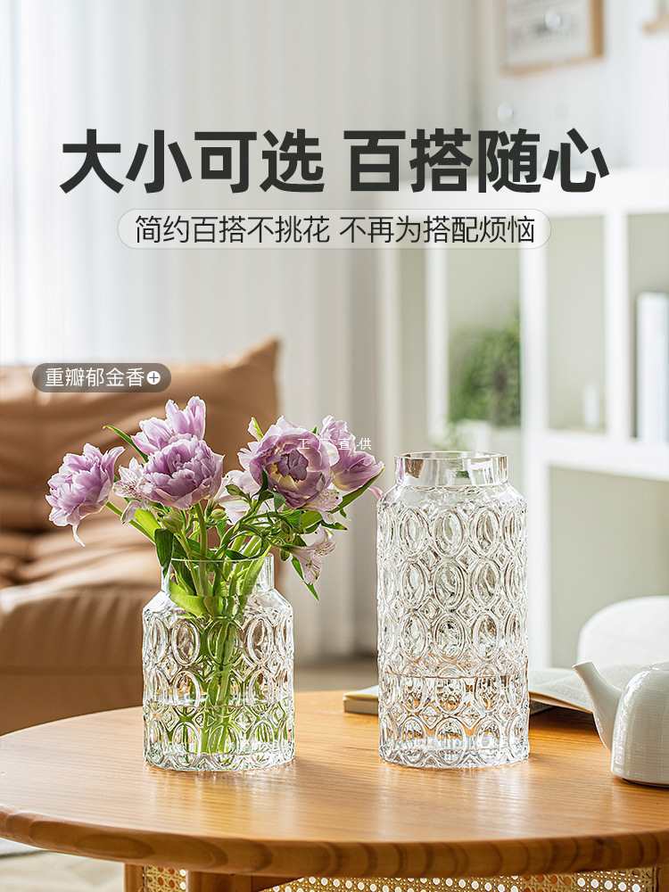 花瓶玻璃感大口径矮款宽口透明鲜花水养水培玫瑰摆件客厅插花