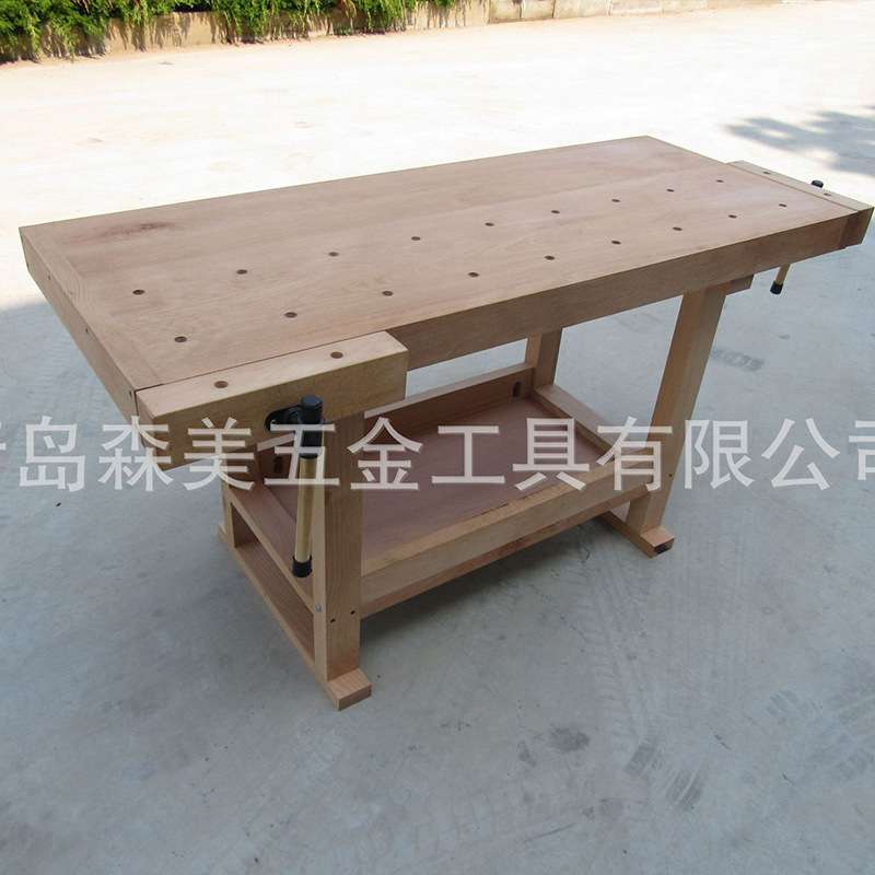 厂家 榉木工作台木工实木桌带台钳木工坊榉木工作台