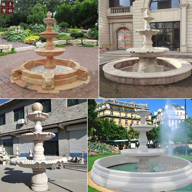 现货供应花岗岩多层流水喷泉黄锈石户外花园广场石雕水景喷泉雕塑