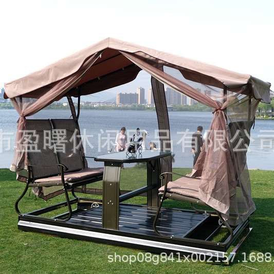 户外动力摇椅庭院摇动式四人秋千桌椅带顶蓬别墅动摇桌轻奢