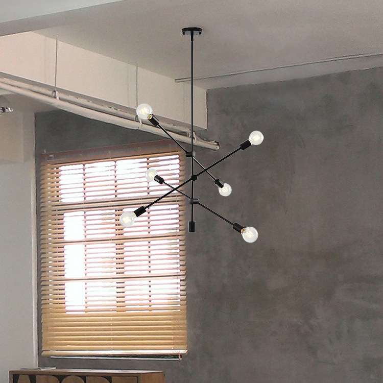 亚马逊美式简约客厅枝型灯具几何线条loft铁艺六头吊灯跨境美欧规