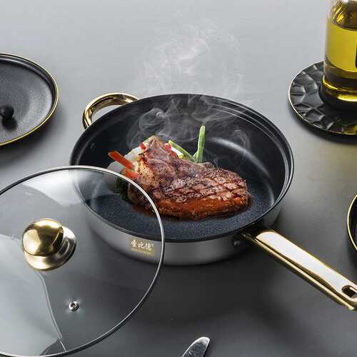 跨境电商不锈钢12件套锅具套装金色手柄水壶厨房烹饪锅具cookware