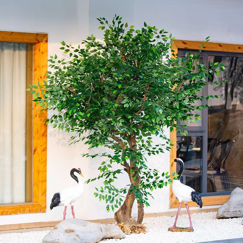 仿真榕树盆栽人造实木杆绕藤室内外塑料假榕树枝白边大型植物绿植