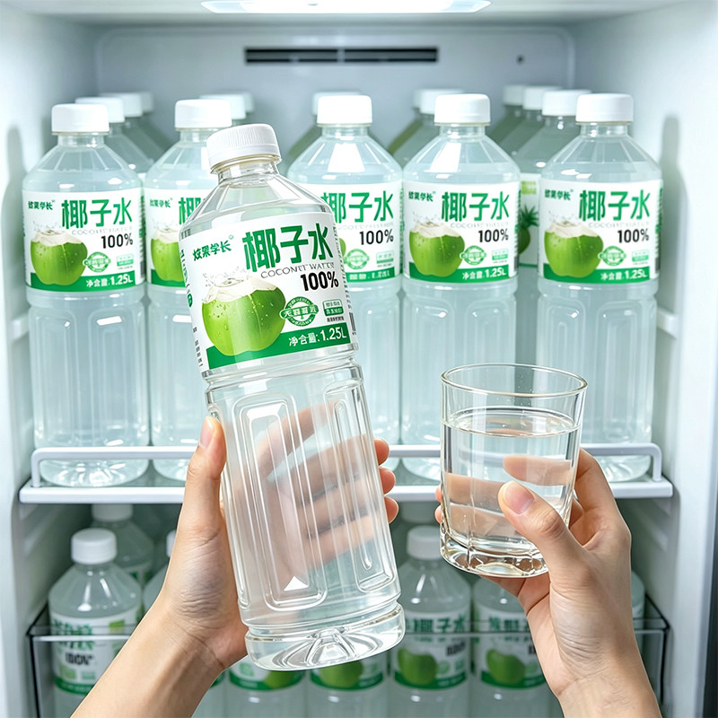 100%椰子水大瓶1250ml*4瓶夏日解渴0添加蔗糖0脂肪无菌灌装新日期