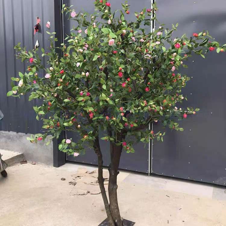 园艺造景仿真茶花树酒店商场装饰落地摆件景观人造仿真大型茶花树