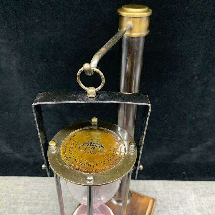 古玩现在纯铜木座尼迫尔回流沙漏摆件 家居客厅中式金属装饰品