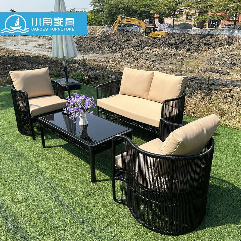 户外藤编沙发休闲中式现代简约现代组合阳台庭院花园藤椅茶几别墅