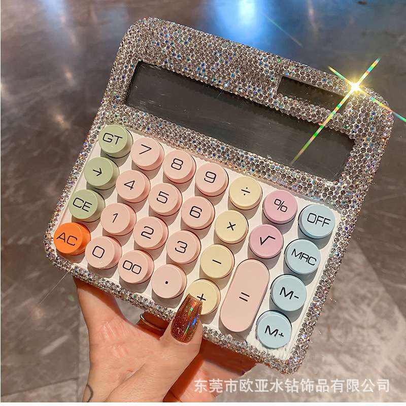 镶钻高颜值计算器多巴胺可爱办公用机械键盘计算机便携式女神款新