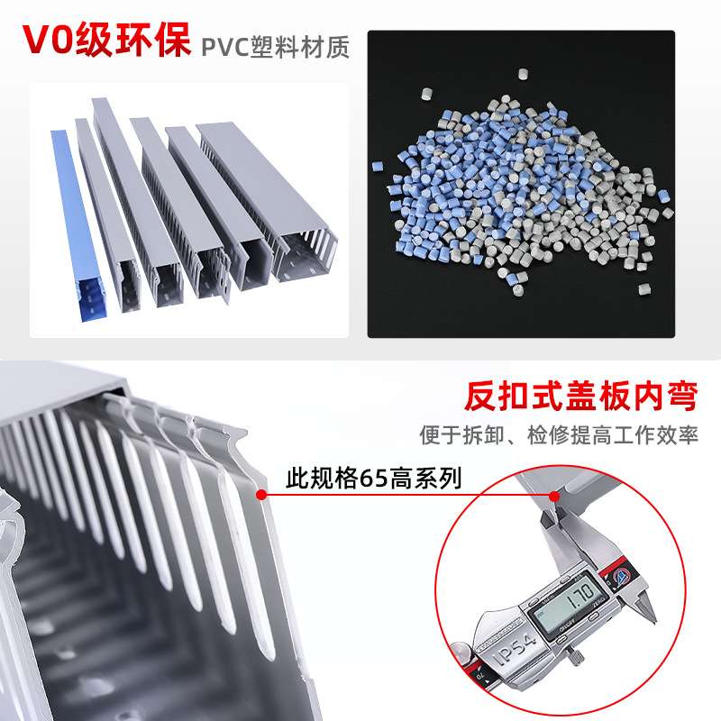 细齿pvc线槽塑料明装工业行线槽配电柜箱封闭口工业阻燃U型走线槽