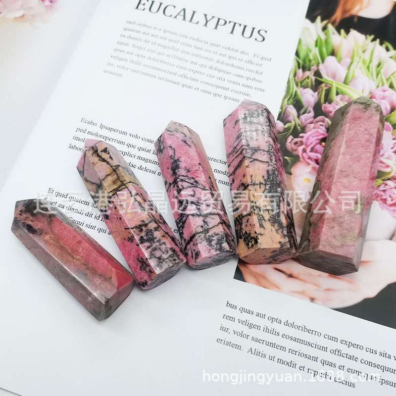 厂家 天然蔷薇辉石六棱柱蔷薇石水晶柱单尖家居办公摆件