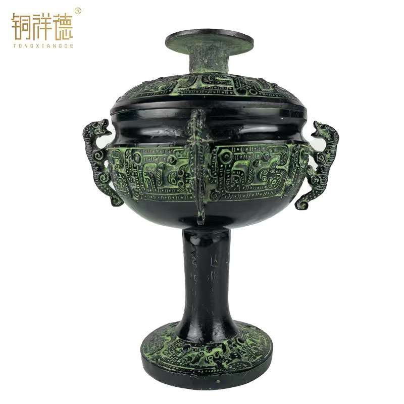 古青铜器摆件四虎豆蟠龙纹豆盛食器汉式婚礼道具青铜豆礼器