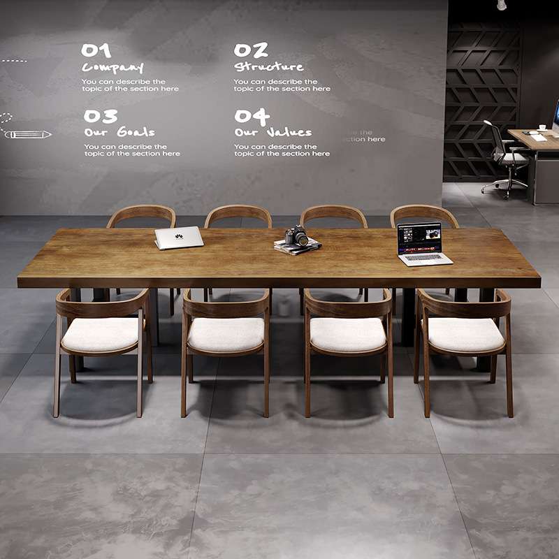 美式办公室实木会议桌loft工作室长条原木办公桌椅酒店大型谈判桌