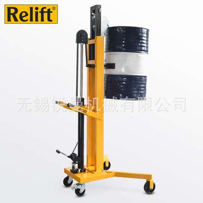 Relift手动液压油桶搬运车DT450C直角加宽底盘手推升降叉车450kg