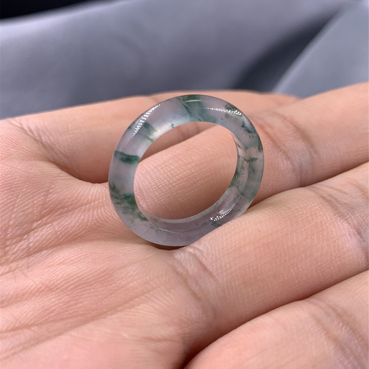 翡翠高冰飘兰花指环白玻璃种戒圈男女款阳绿指环镶嵌
