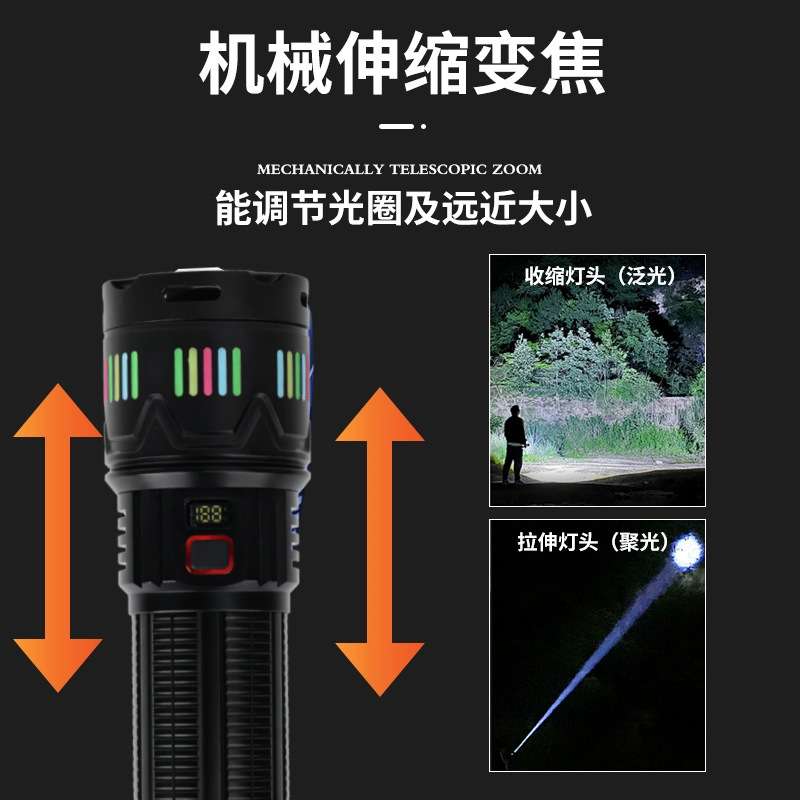跨境新款轰天炮强光超亮可充电超长续航户外家用远射变焦手电筒