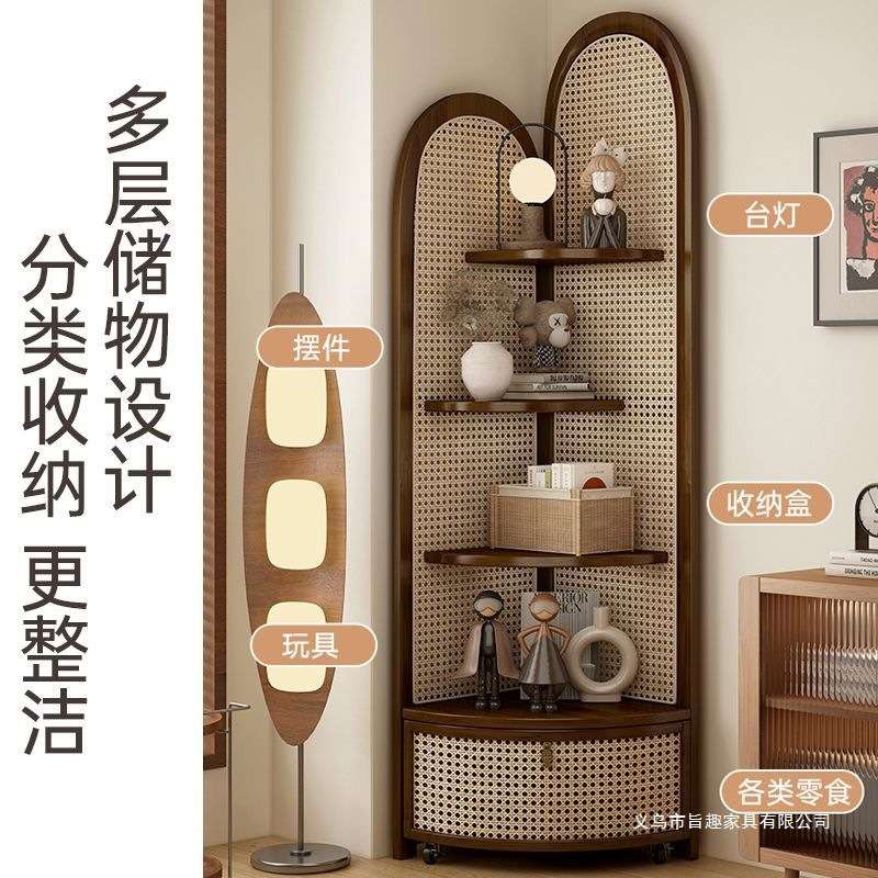 中古风楠竹转角柜展示柜客厅沙发边拐三墙角落置物架书柜餐边收纳