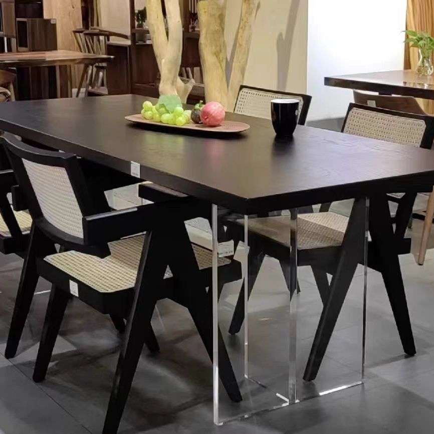 寂书桌侘大板工作台悬浮板桌亚克力泡茶原木桌风黑色茶桌餐桌亚克
