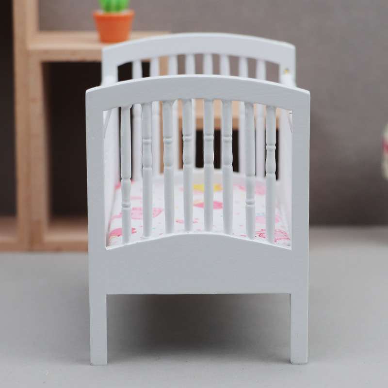 1:12娃娃屋dollhouse迷你家具模型微缩家具儿童房场景白色小人床