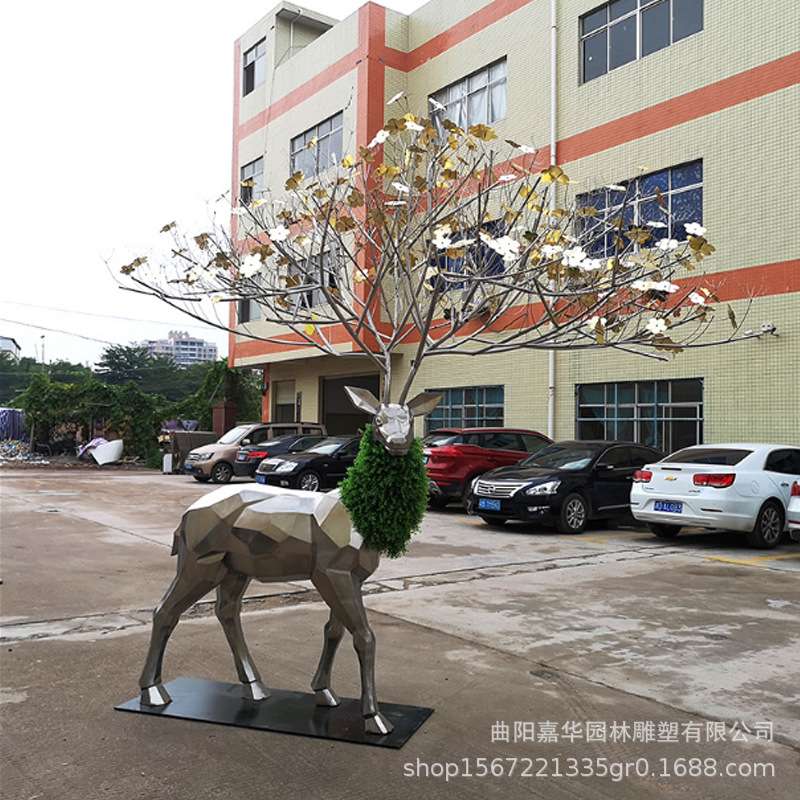 不锈钢雕塑梅花鹿户外水景景观楼盘落地摆件小区镜面鹿雕塑现货鹿