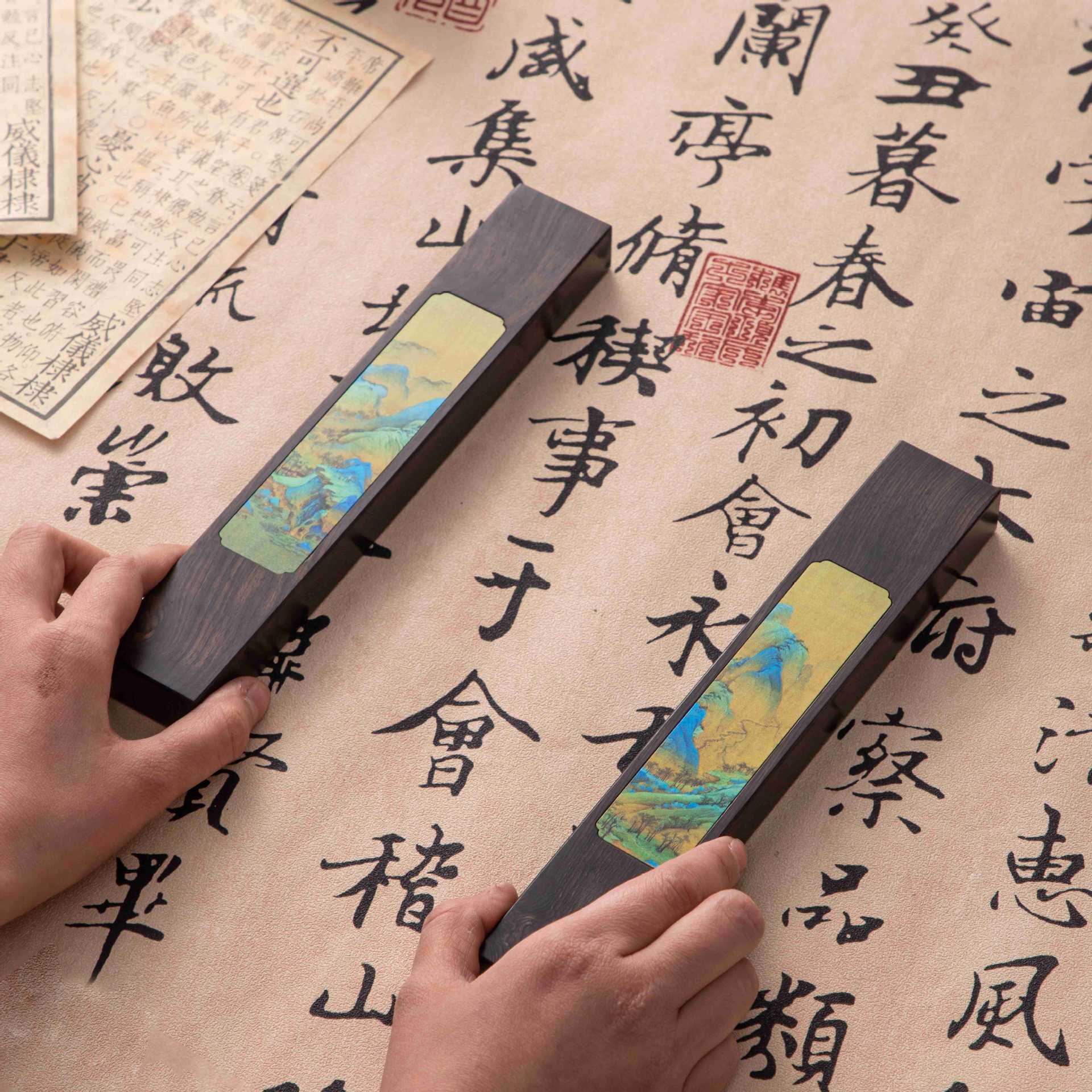 千里江山镇纸力荐文房四宝创意办公文创设计纪念品压书神器纸镇批