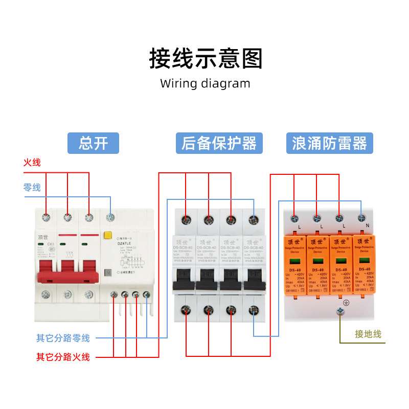 顶世 SPD浪涌后备保护器 SCB前置开关装置电涌4P40KA防雷器脱离器