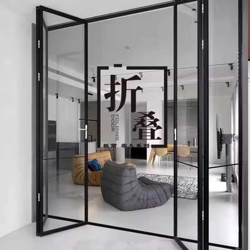 折叠门极窄推拉门卫生间厨房阳台移门吊轨玻璃门断桥铝商铺门