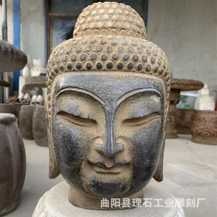 石雕佛头像一尊佛首雕刻汉白玉佛头石像户外室内禅意供奉摆件