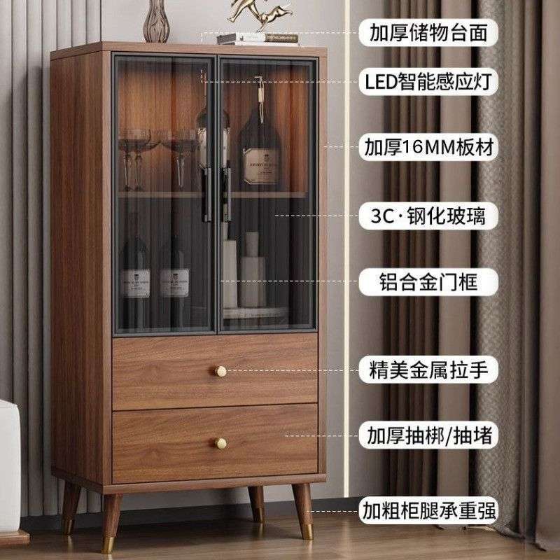 客厅家用中式现代简餐边柜玻璃一体靠墙酒柜小户型储物柜无拉手