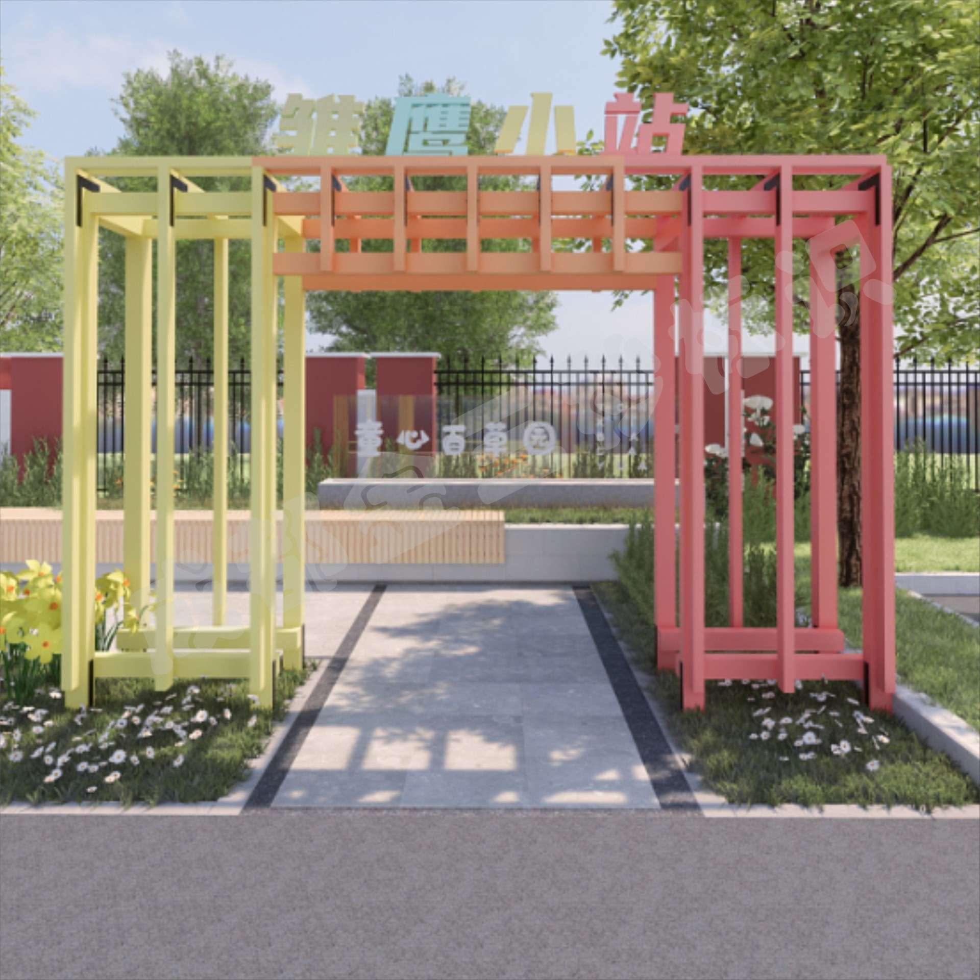 学校文化宣传走廊 幼儿园氛围不锈钢展板墙设计制作艺术墙广告牌