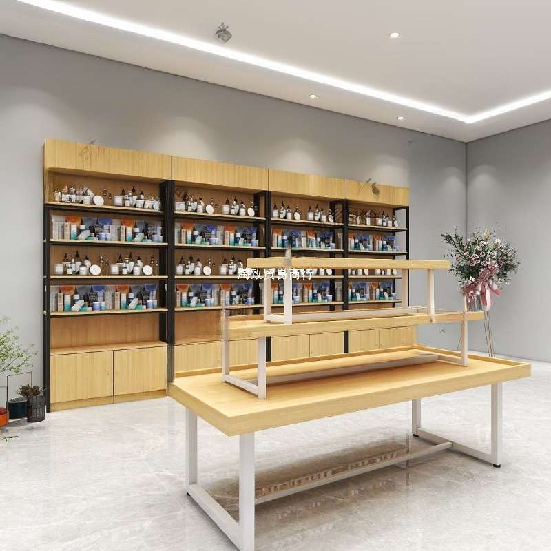 超市中岛展示台堆头货架三层化妆母婴品饰品展示柜阶梯展示流水台