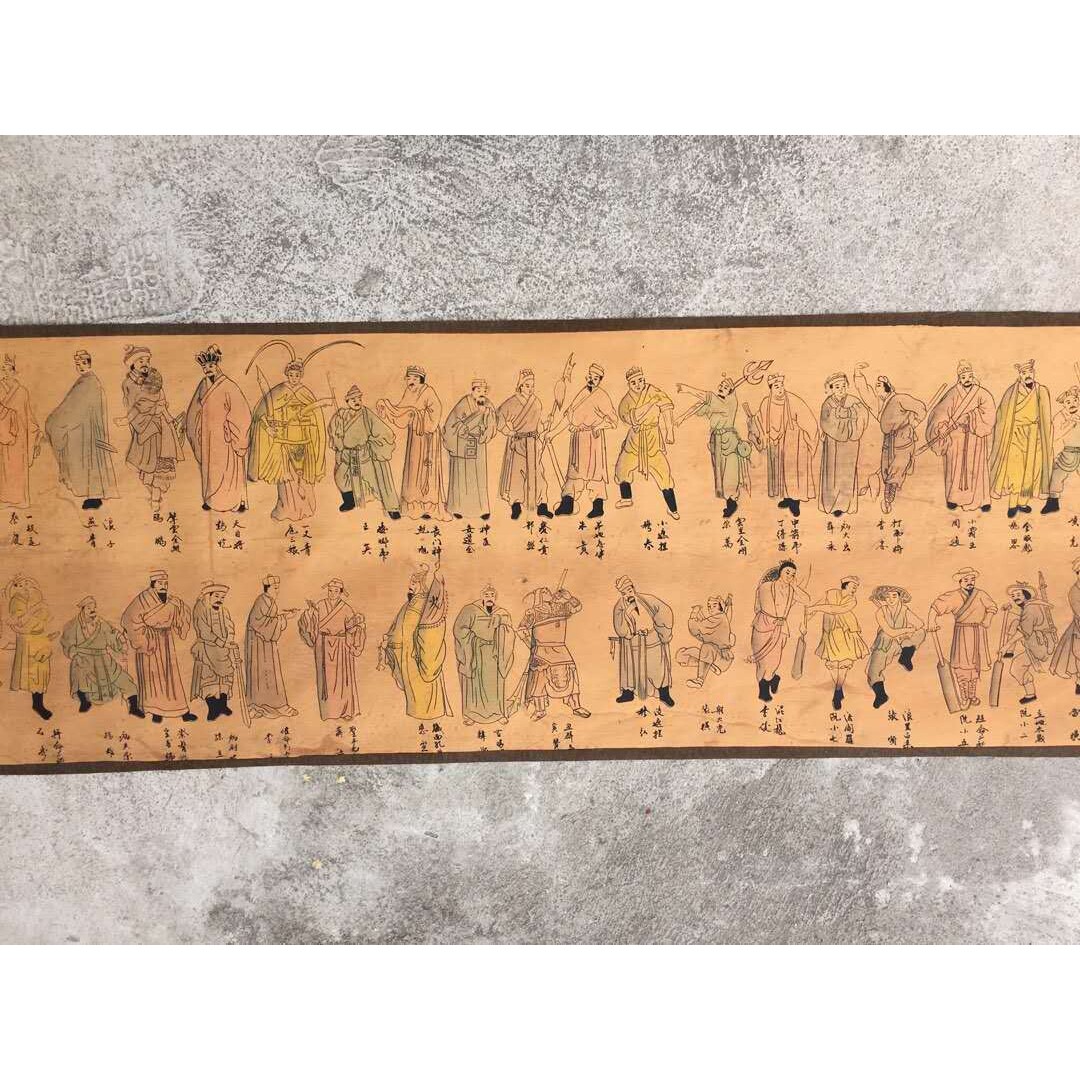 古玩字画 仿古名人长卷画108将图已装裱室内装饰挂画