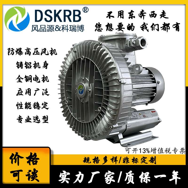 气体防爆高压风机5.5KW粉尘防爆吸尘风机7500WCT4隔爆漩涡鼓风机