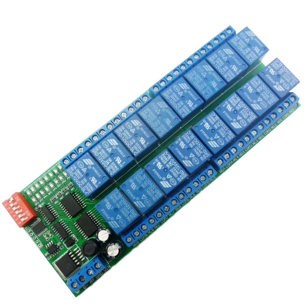 12V 16通道RS485继电器 Modbus RTU协议 串口遥控开关PLC控制板