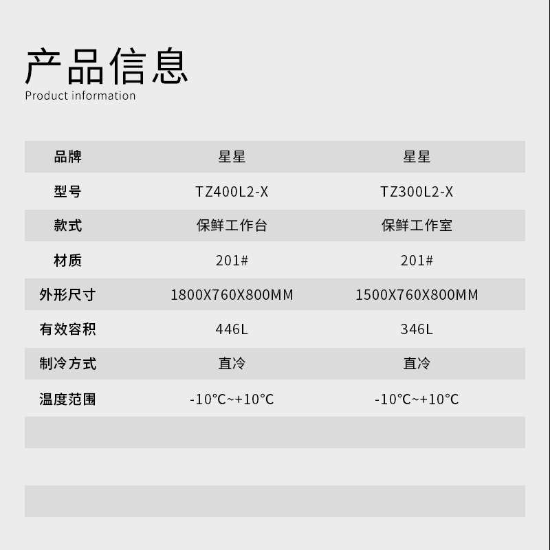 星星商用冷藏工作台TZ400L2格林斯达厨房靠背操作台卧式冷冻冰柜